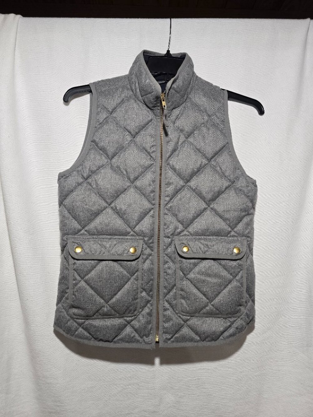 J.Crew Quilted Excursion Vest Gray Wool Blend Down Filled Size XS EUC Nice Fall